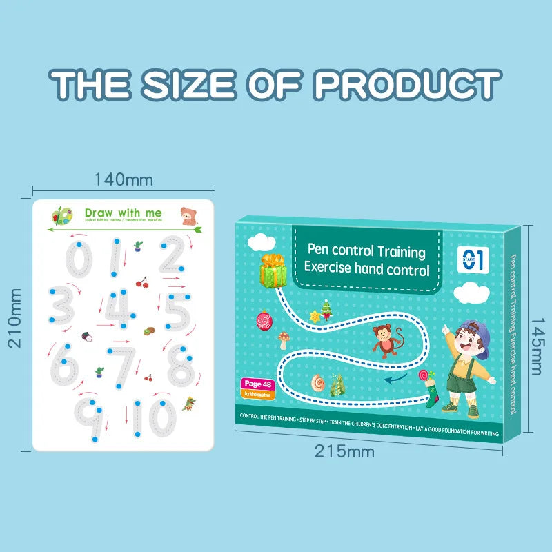 Reusable Magical Tracing Workbook Pen Control Training Book for Kids Handwriting Practice