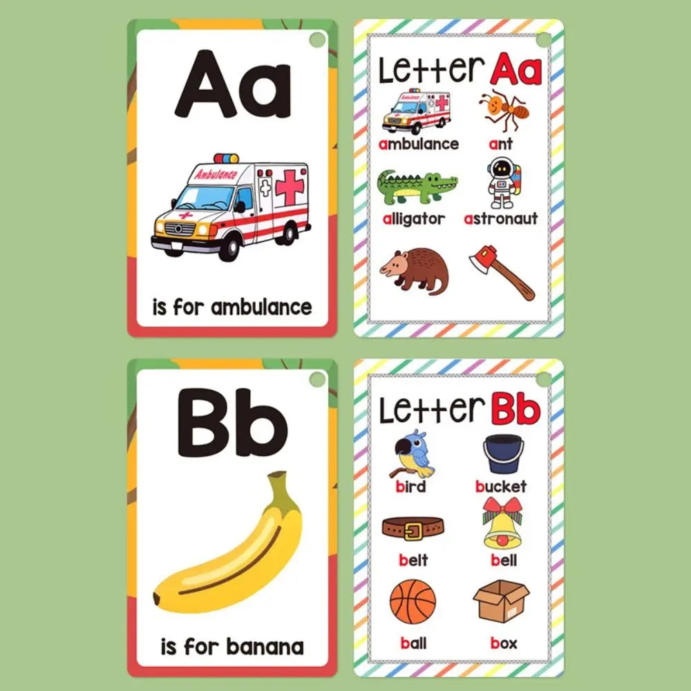 26 Letters English Alphabet Cards 156 Words with Pictures Children'S Flashcards Colorful Design A-Z Cards Phonics Words Cards