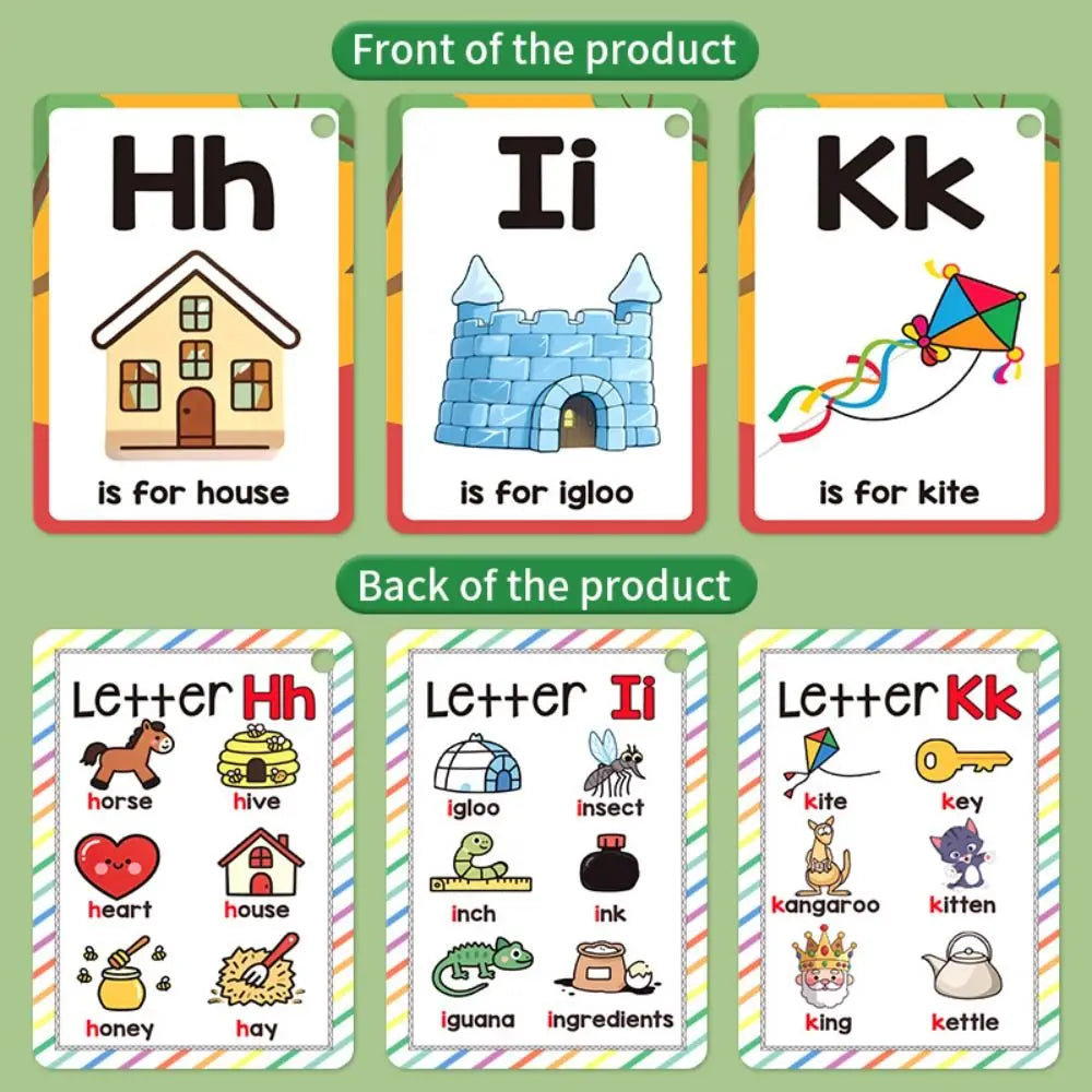 26 Letters English Alphabet Cards 156 Words with Pictures Children'S Flashcards Colorful Design A-Z Cards Phonics Words Cards