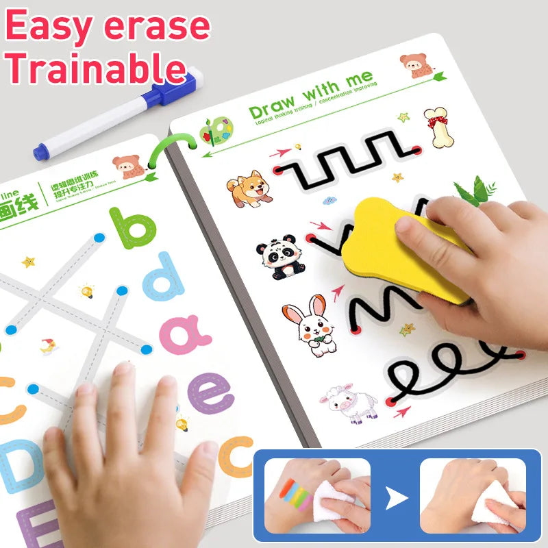 Reusable Magical Tracing Workbook Pen Control Training Book for Kids Handwriting Practice